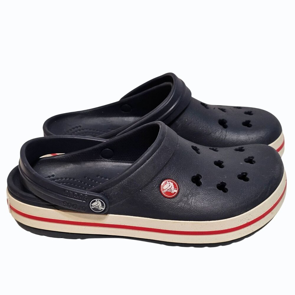 CROCS Disney Navy Blue and Cream Platform Clog Mules with Red Accent